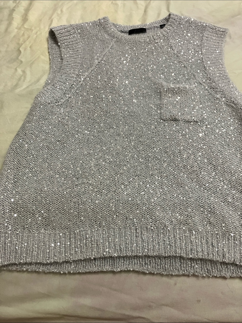 ATM Anthony Thomas Melillo Silver-Sequin Sleeveless Crewneck Sweater Vest